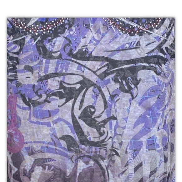 Apt. 9 Juniors Studded Butterfly Shirt Top M Multicolored 3/4 Sleeves V-Neck - Picture 4 of 9